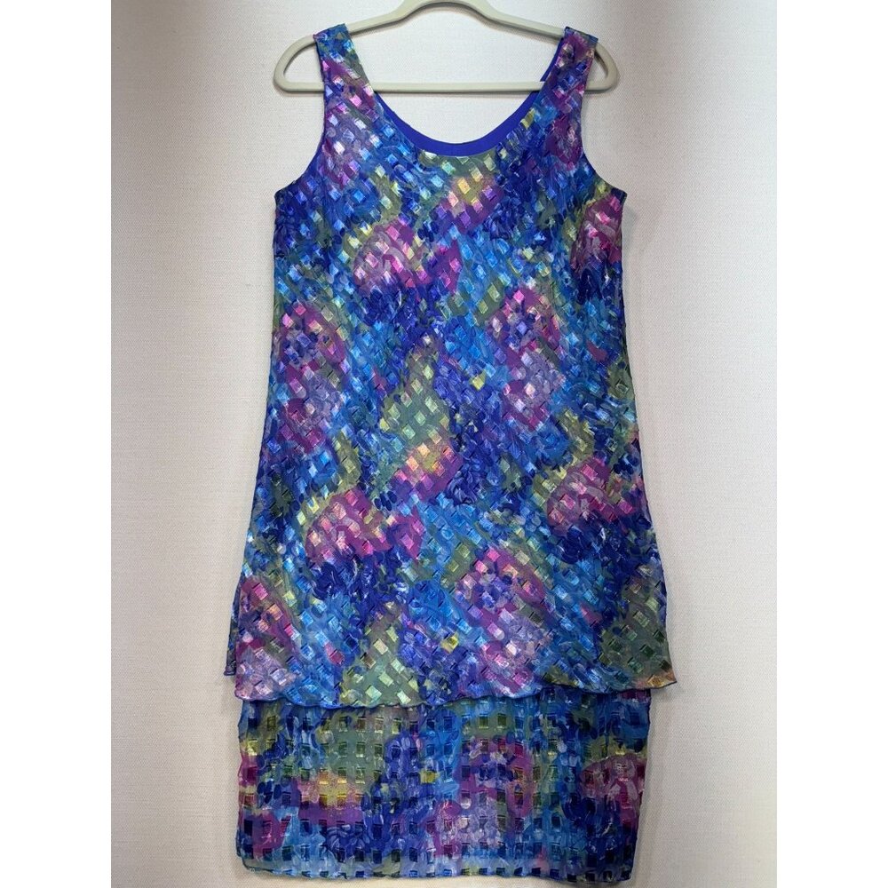 Patra Women's Sheer Dress Sleeveless Festive Cocktail Stretch Size 16 Blue